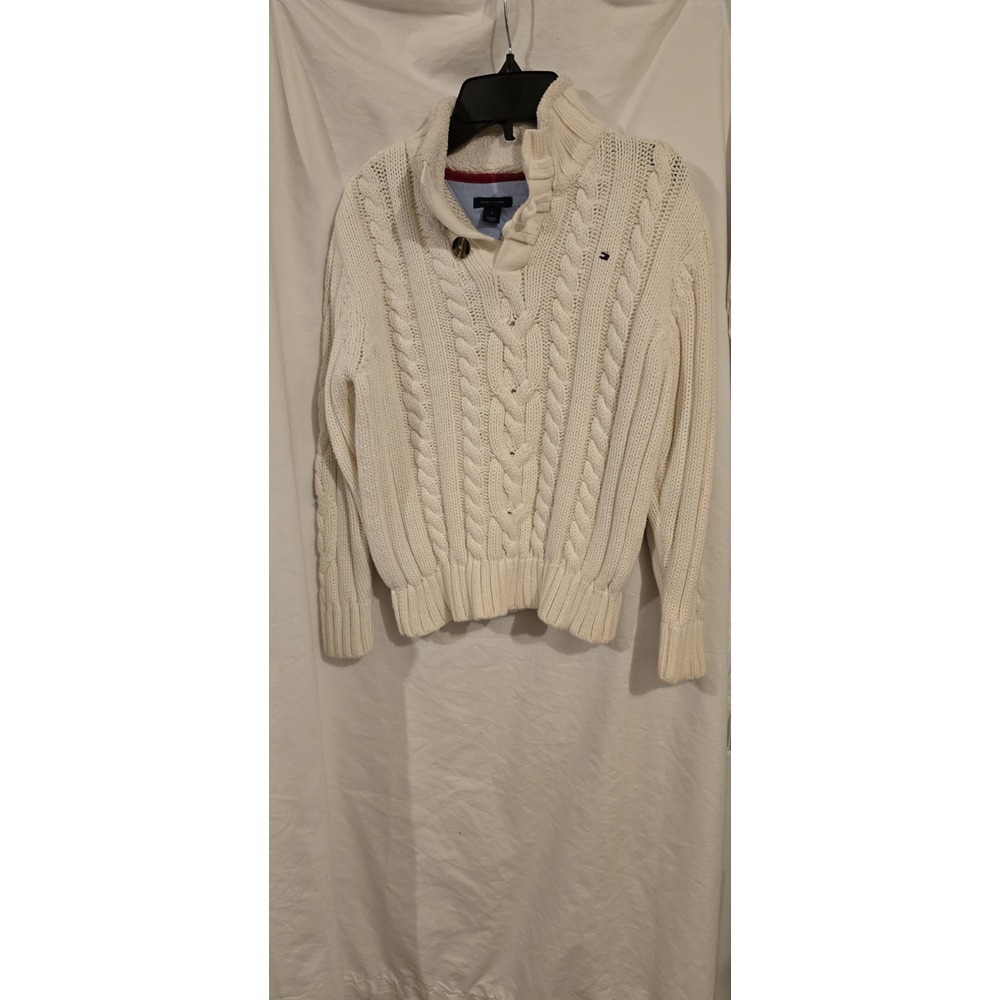 TOMMY HILFIGER Ivory Cable Knit Pull Over Sweater‎ Button Neck Child's Size 6